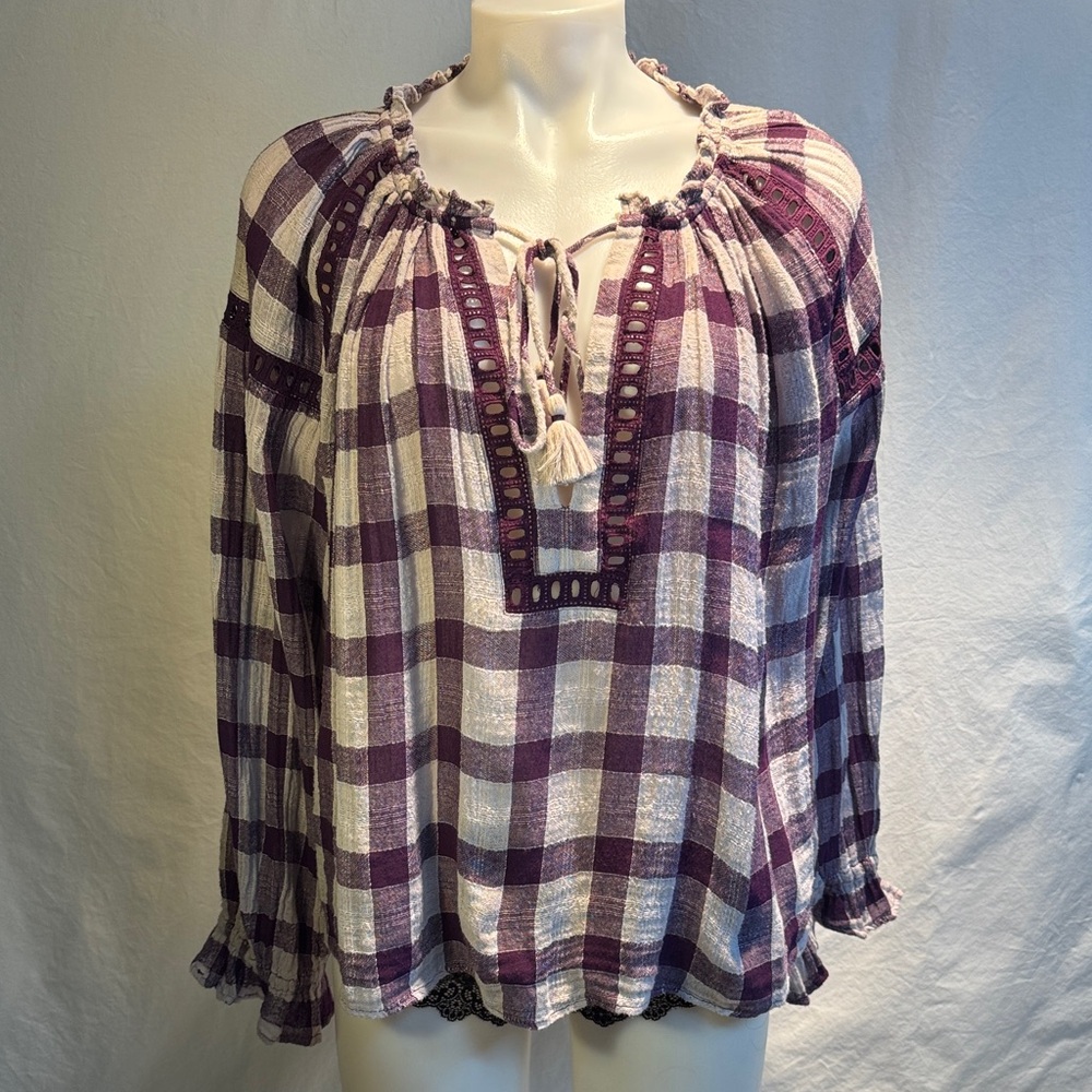 Free People Purple Checkered Blouse - Picture 1 of 11